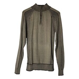 BKE Mens Large Quarter‎ Zip Pullover Sweater Ribbed Knit Brown Cotton Blend Y2K